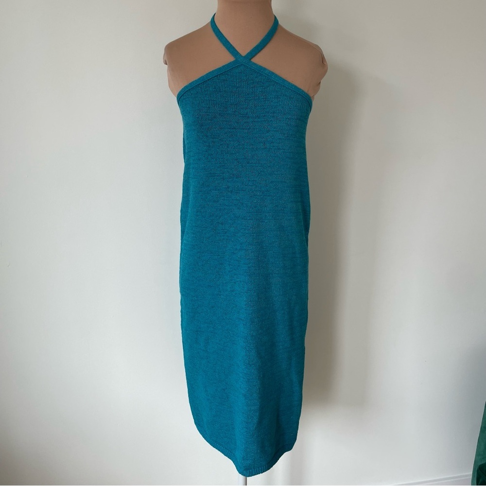 Cult Gaia Hedda Cyan Blue Stretch Knit Diamond Tie Cut Out Midi Skirt EUC Size S - Picture 9 of 12